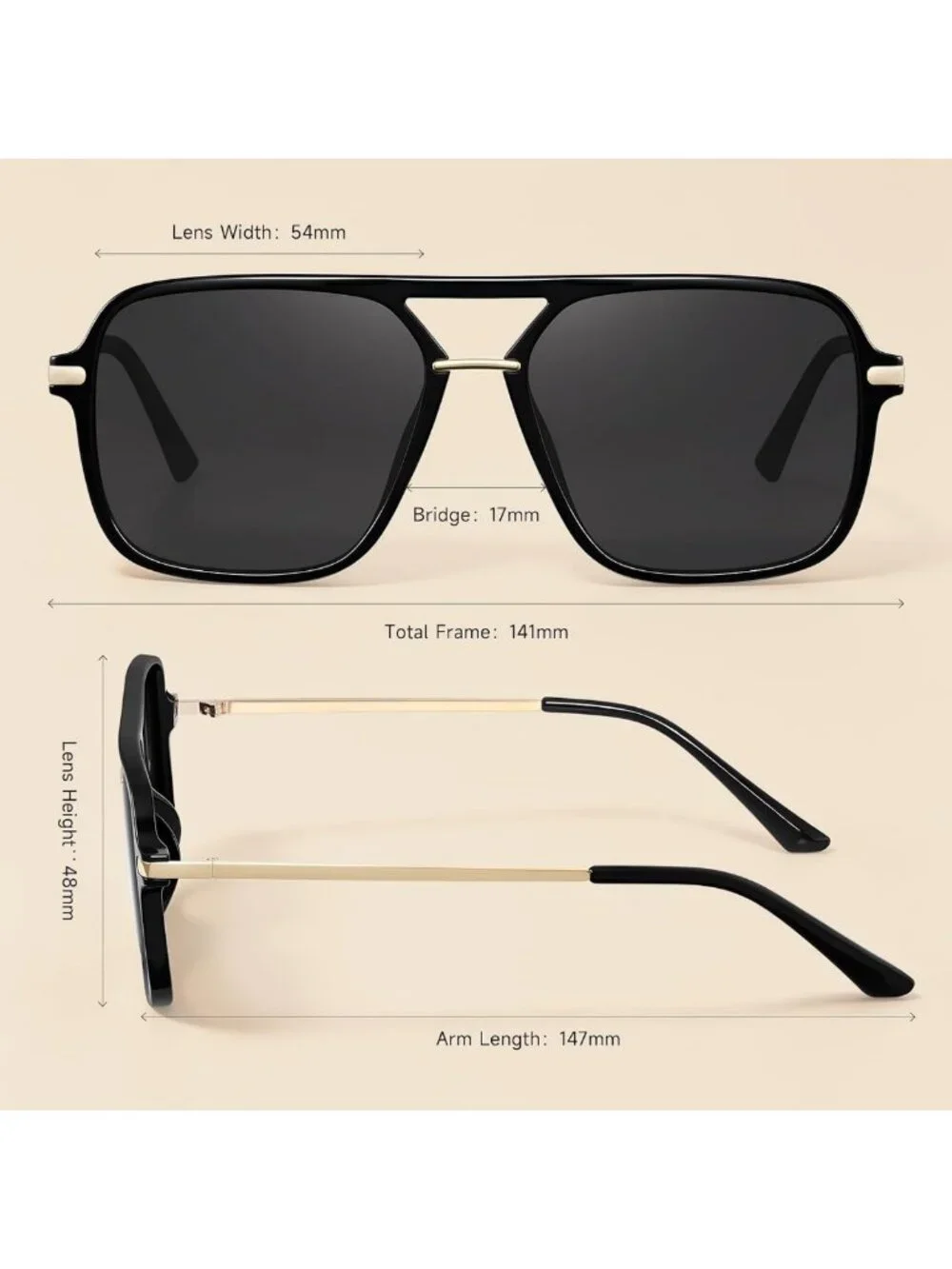 Trendy Polarized Square Aviator Sunglasses for Men & Women - UV Protection